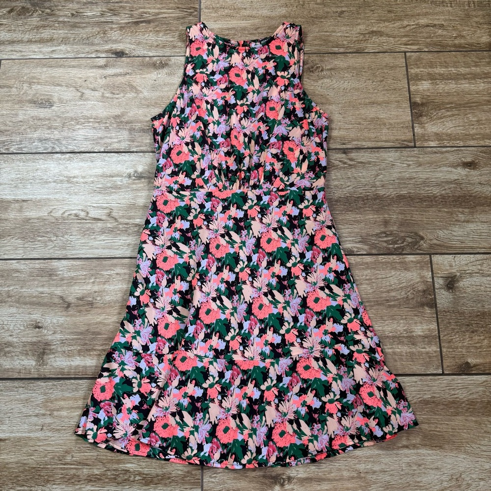 J Crew Mercantile Ruched Waist Dress Size 4 Neon Floral Flounce - Picture 7 of 16